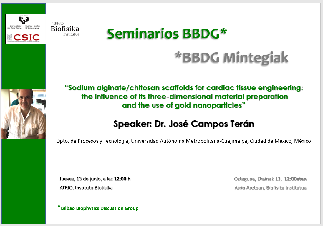BBDG Seminars: "Sodium alginate/chitosan scaffolds for cardiac tissue engineering: the influence of its three-dimensional material preparation and the use of gold nanoparticles"