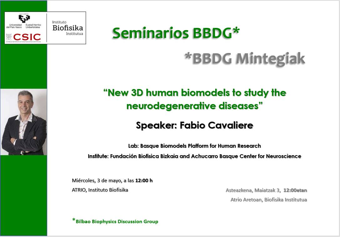 BBDG Seminars: "New 3D human biomodels to study the neurodegenerative diseases"