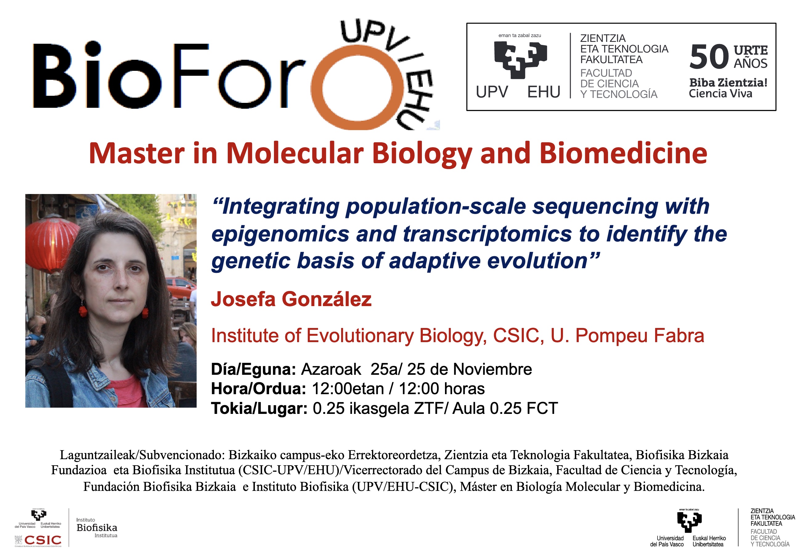 BioForo seminar: "Integrating population-scale sequencing with epigenomics and transcriptomics to identify the genetic basis of adaptive evolution"