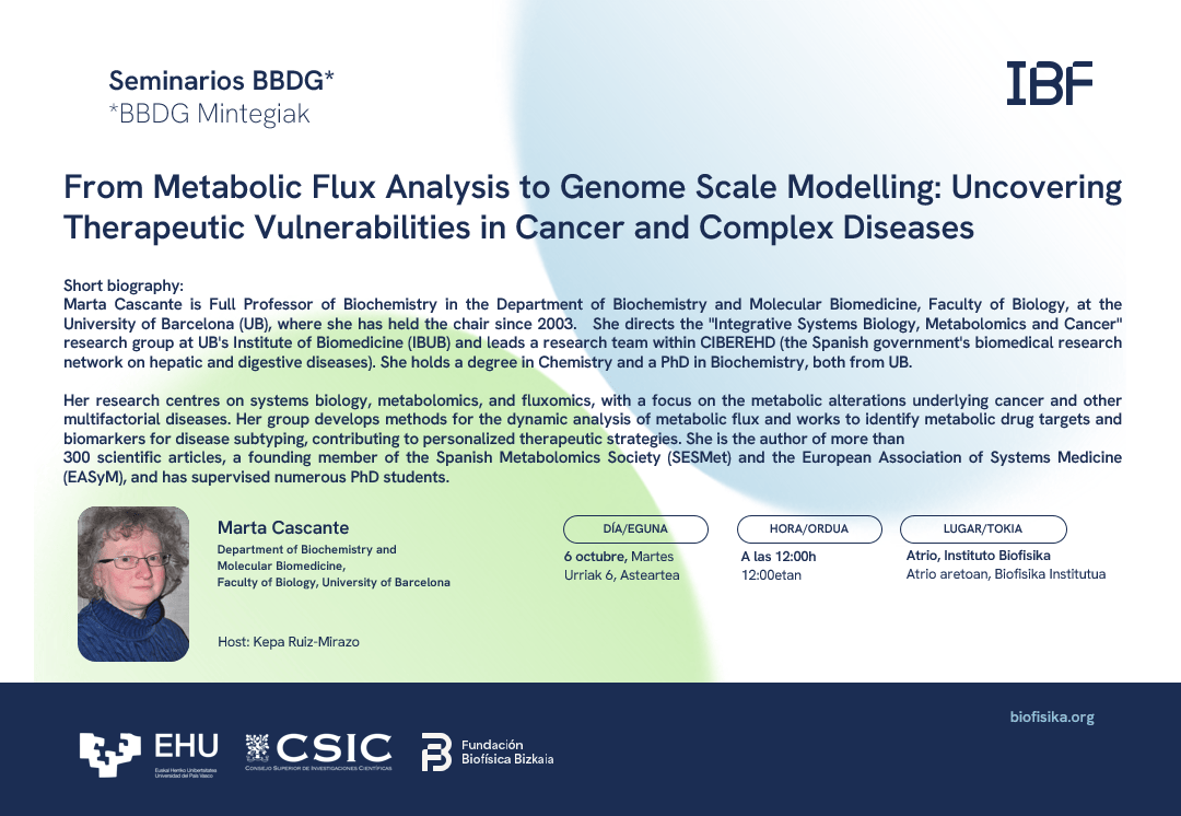 BBDG Seminar: "From Metabolic Flux Analysis to Genome Scale Modelling: Uncovering Therapeutic Vulnerabilities in Cancer and Complex Diseases"