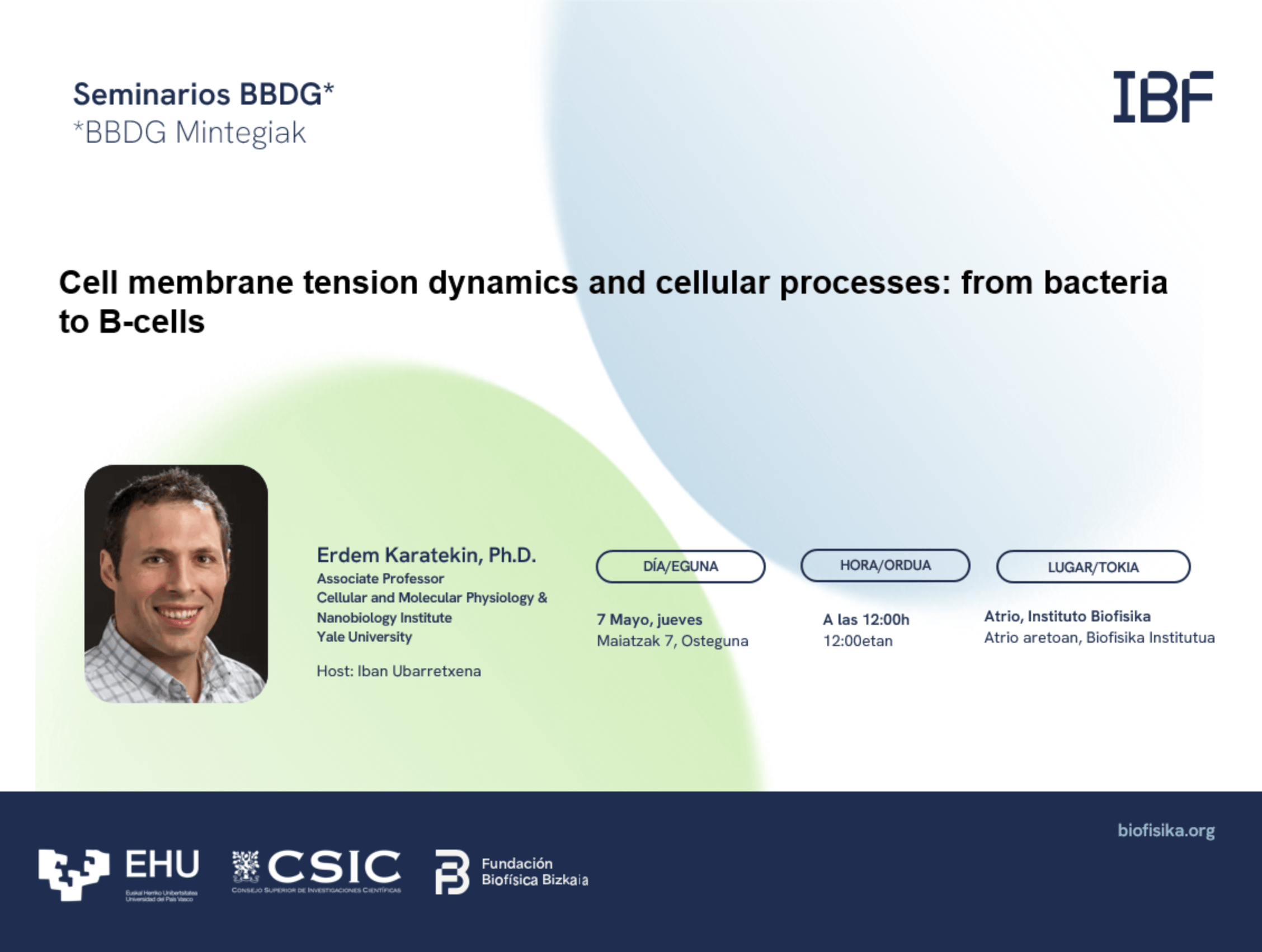 BBDG Seminar: "Cell membrane tension dynamics and cellular processes: from bacteria to B-cells"