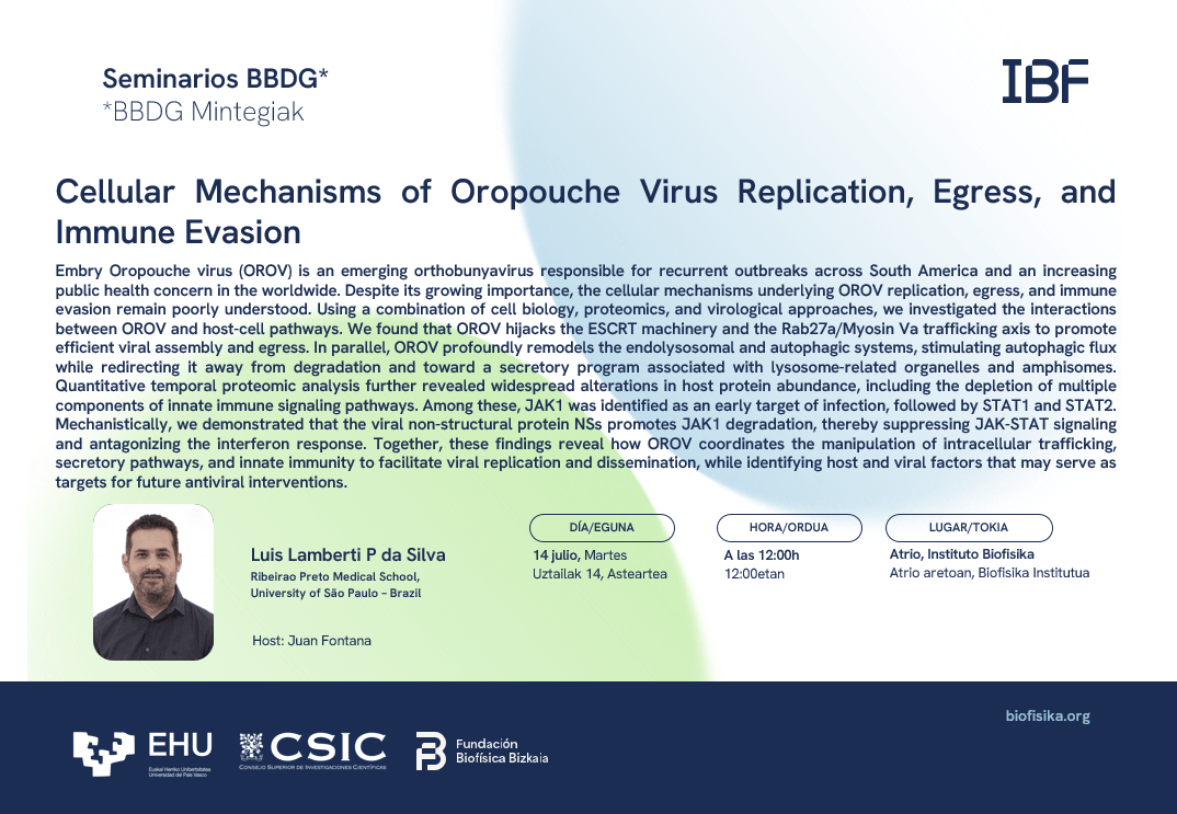 BBDG Seminar: "Cellular Mechanisms of Oropouche Virus Replication, Egress, and Immune Evasion"