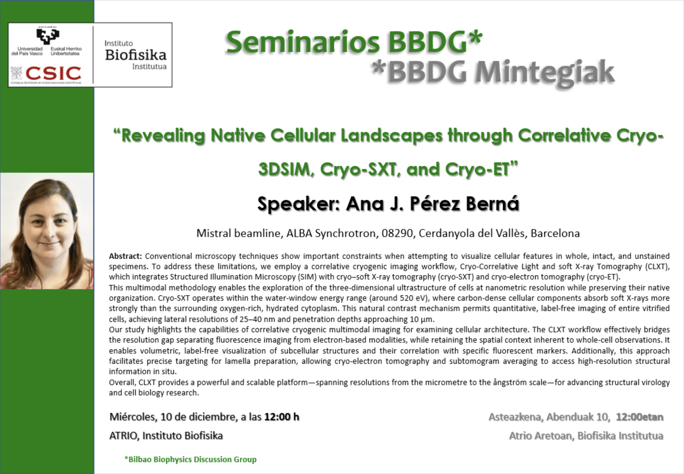 BBDG Seminar: "Revealing Native Cellular Landscapes through Correlative Cryo- 3DSIM, Cryo-SXT, and Cryo-ET"