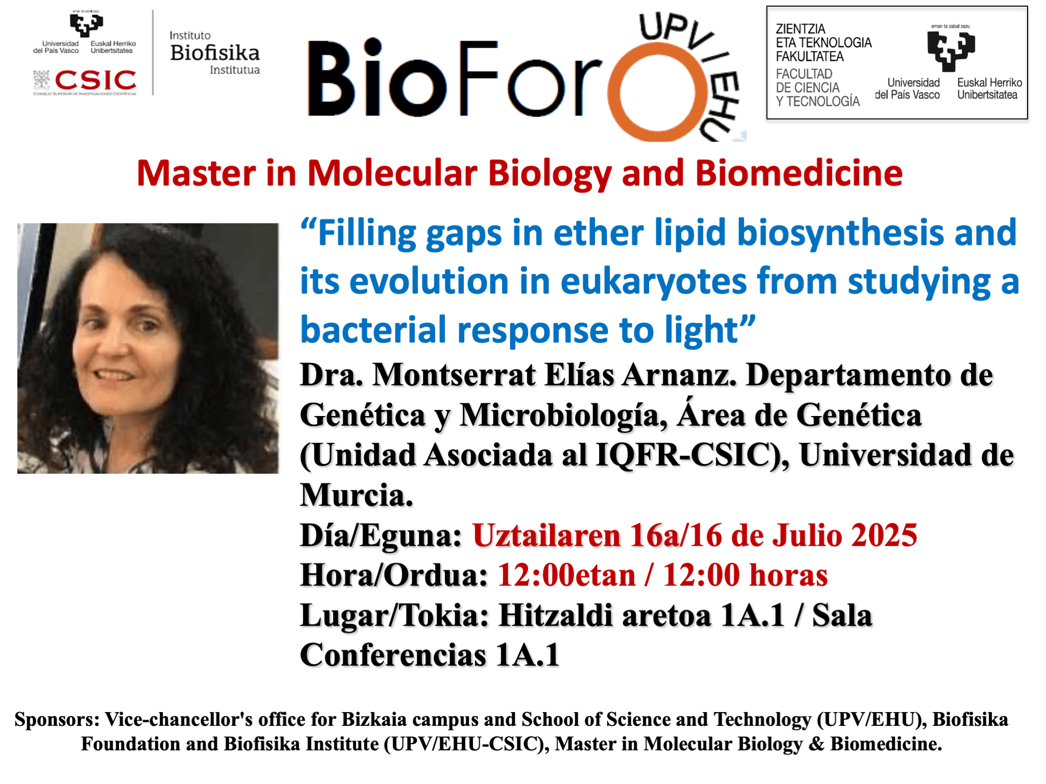 BioForo Seminar: "Filling gaps in ether lipid biosynthesis and its evolution in eukaryotes from studying a bacterial response to light"