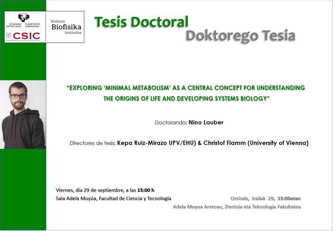 IBF Doctoral Thesis: "EXPLORING 'MINIMAL METABOLISM' AS A CENTRAL CONCEPT FOR UNDERSTANDING THE ORIGINS OF LIFE AND DEVELOPING SYSTEMS BIOLOGY"
