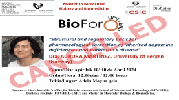 -- CANCELLED -- BioForo Seminar: “Structural and regulatory basis for pharmacological correction of inherited dopamine deficiencies and Parkinson’s disease”