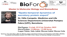 BioForo Seminar: "Spatio-temporal dynamics of secretory protein export"